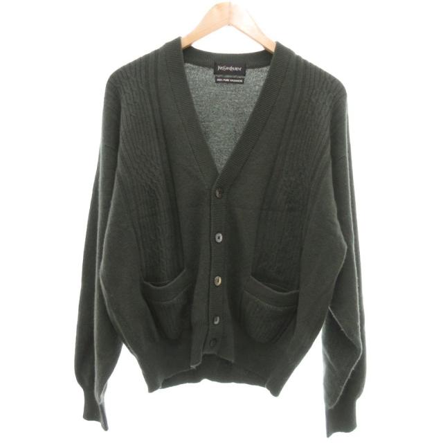 【中古】イヴサンローラン YVES SAINT LAURENT ヴィンテージ カシミヤ カーディガン M 緑系 /UO ■GY62 メンズ