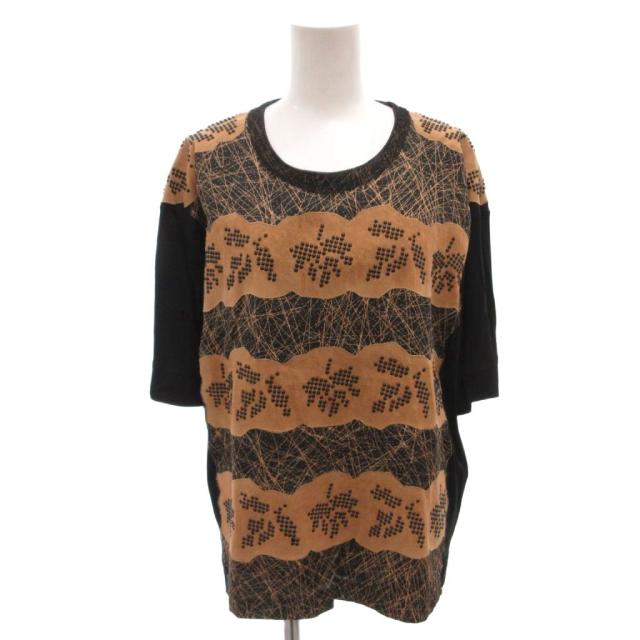 【中古】ボッテガヴェネタ BOTTEGA VENETA Tシャツ カットソー シルク混 総柄 半袖 40 茶 ブラウン /FF ■GY62