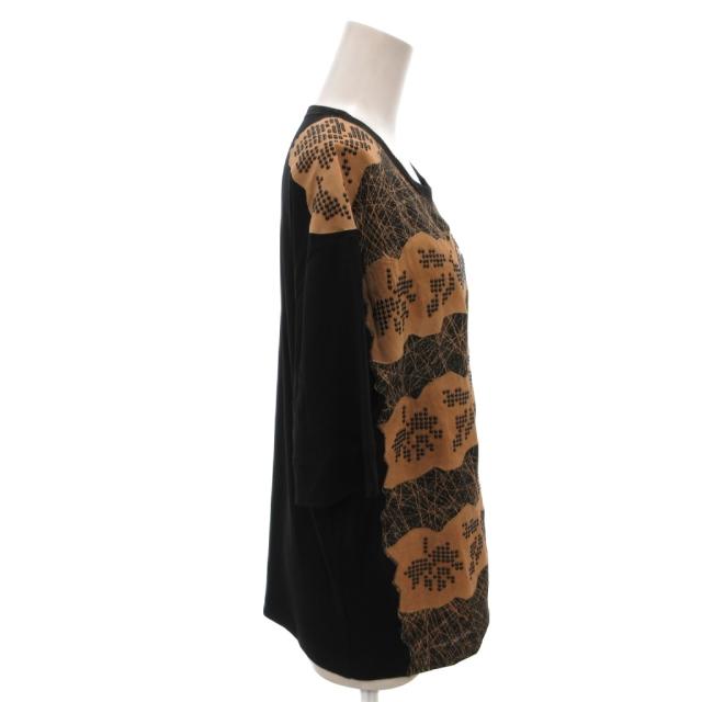 【中古】ボッテガヴェネタ BOTTEGA VENETA Tシャツ カットソー シルク混 総柄 半袖 40 茶 ブラウン /FF ■GY62_2