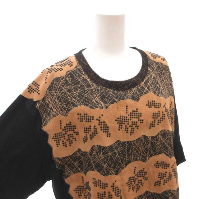 【中古】ボッテガヴェネタ BOTTEGA VENETA Tシャツ カットソー シルク混 総柄 半袖 40 茶 ブラウン /FF ■GY62_3