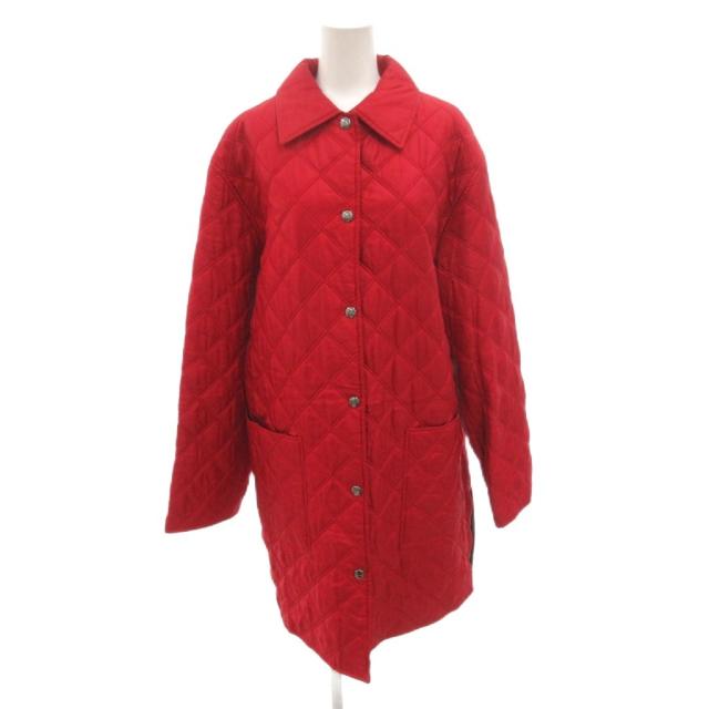 【中古】サルヴァトーレフェラガモ Salvatore Ferragamo キルティングコート ジャケット シルク ひざ丈 L 赤 レッド