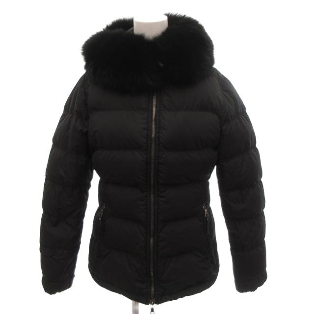 【中古】プラダスポーツ PRADA SPORT ダウンジャケット ブルゾン フォックスファー ロゴ 38 黒 ブラック