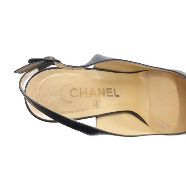 【中古】シャネル CHANEL パンプス ココマーク スクエアトゥ ストラップ レザー 37 黒 ブラック /FF ■GY62_6