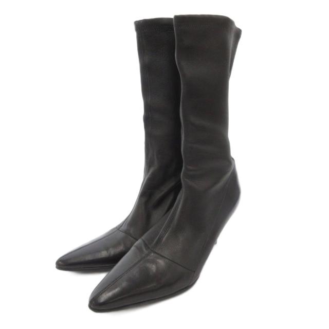 【中古】グッチ GUCCI ショートブーツ ポインテッドトゥ レザー 37 黒 ブラック /FF ■GY62 レディース