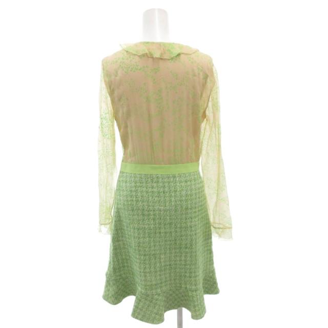 【中古】レッド ヴァレンティノ RED VALENTINO シルクツイードワンピース シアー ラメ ロング 長袖 緑 ベージュ