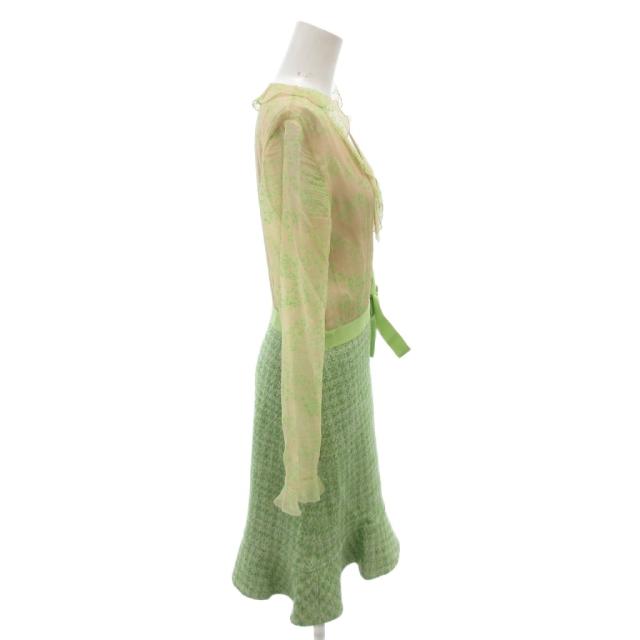 【中古】レッド ヴァレンティノ RED VALENTINO シルクツイードワンピース シアー ラメ ロング 長袖 緑 ベージュ