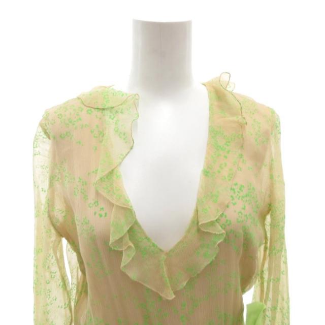 【中古】レッド ヴァレンティノ RED VALENTINO シルクツイードワンピース シアー ラメ ロング 長袖 緑 ベージュ