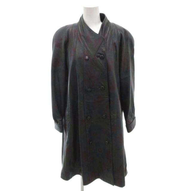 【中古】MARTUCCI シープレザーコート 上衣 花柄 ひざ丈 薄墨色 /FF ■GY62 レディース