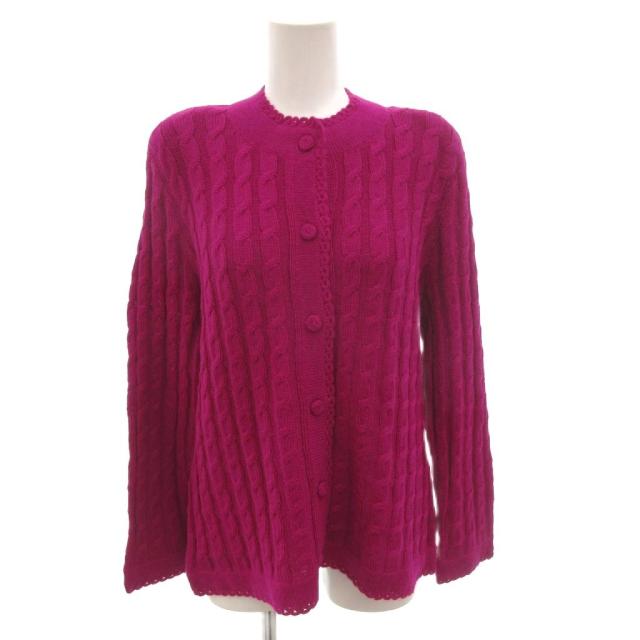 【中古】未使用品 ROYAL ALPACA カーディガン ケーブルニット アルパカ L 紫 パープル /FF ■GY62 レディース