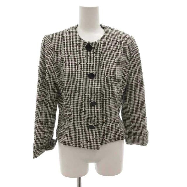 【中古】クリスチャンディオール Christian Dior ヴィンテージ ノーカラージャケット ツイード 千鳥格子 11 白 黒