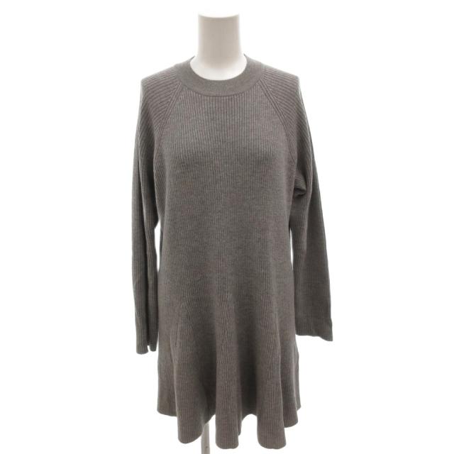 【中古】フォクシーニューヨーク Engineer Rib Tunic ニットワンピース クルーネック ひざ丈 長袖 38 グレー