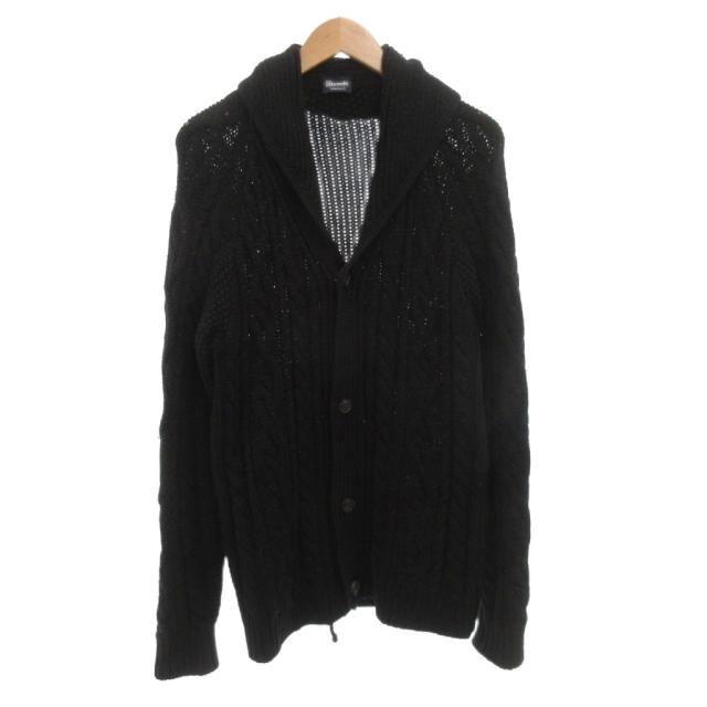【中古】ドルモア DRUMOHR ケーブル ショールカラー カーディガン ニット ウール 50 黒 ブラック 116−45−0023