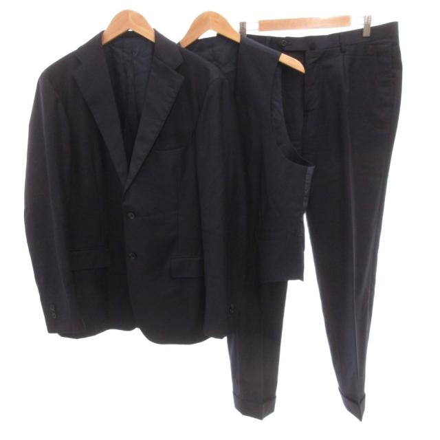 【中古】salotto di guji スリーピース スーツ セットアップ ジャケット パンツ ベスト ウール 52 紺 ネイビー