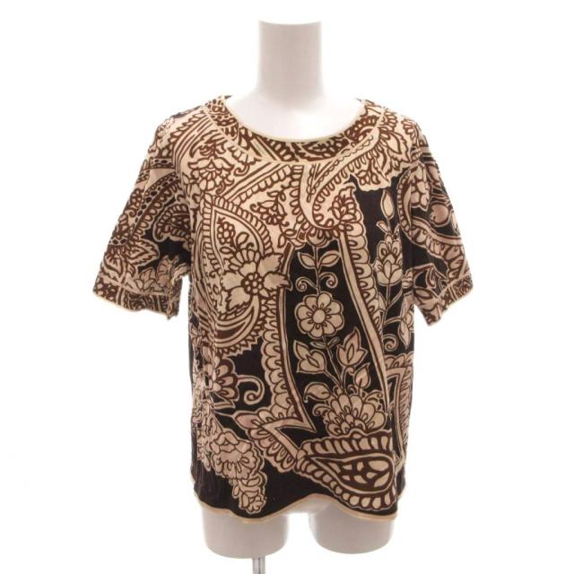 【中古】レオナール LEONARD FASHIONＴシャツ カットソー 総柄 半袖 LL 茶 ブラウン /FF ■GY62 レディース