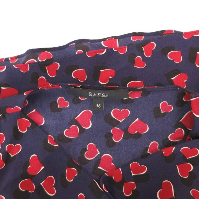 【中古】グッチ GUCCI チュニック シルク ハート柄 ノースリーブ 36 紺 ネイビー /FF ■GY62 レディース_3