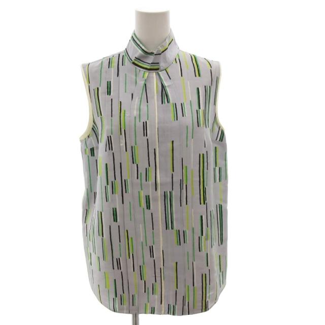 【中古】プラダ PRADA シャツ ブラウス シルク 絹 総柄 ハイネック ノースリーブ 40 青 ブルー /FF■GY62