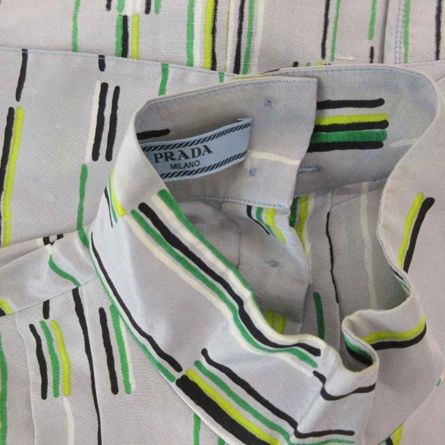 【中古】プラダ PRADA シャツ ブラウス シルク 絹 総柄 ハイネック ノースリーブ 40 青 ブルー /FF■GY62_3