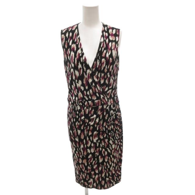 【中古】グッチ GUCCI カシュクールワンピース Vネック 総柄 ベルト フリンジ ロング ノースリーブ S マルチカラー