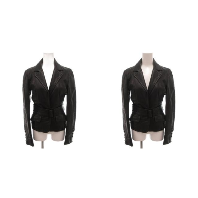 【中古】ジョンガリアーノ JOHN GALLIANO レザージャケット 革ジャン 牛革 ベルト 38 黒 ブラック