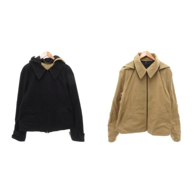 【中古】ランバン LANVIN リバーシブルジャケット ハーフコート バイカラー ビッグフード 54 ベージュ 紺 ネイビー