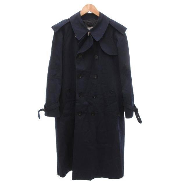 【中古】アクアスキュータム AQUASCUTUM トレンチコート ダブル ロング 5 紺 ネイビー /FF ■GY62 メンズ
