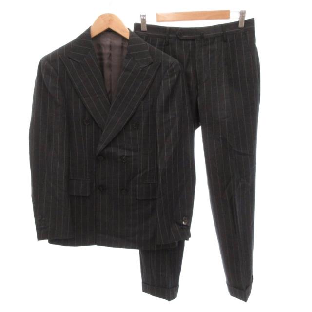 【中古】シップス SHIPS DORMEUIL セットアップ スーツ ダブル ジャケット パンツ ストライプ 42 グレー /FF ■GY62