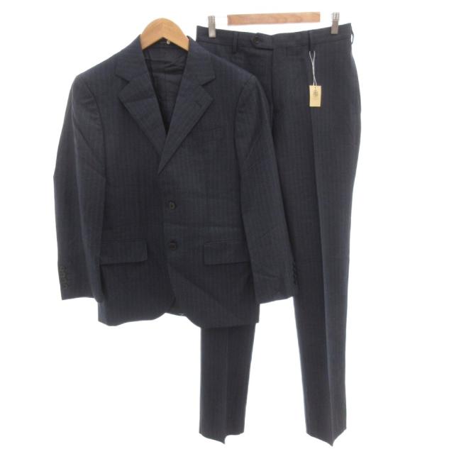【中古】未使用品 ジェイプレス J.PRESS タグ付き セットアップ スーツ ジャケット パンツ ストライプ ウール 34 紺