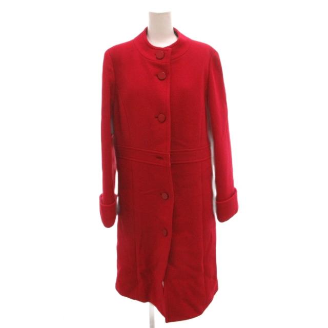 【中古】レオナール LEONARD FASHION ロングコート アンゴラ シルク混 花柄 プリント11R 赤 レッド /FF ■GY62