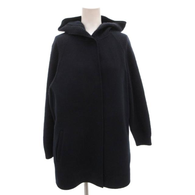 【中古】マックスマーラステュディオ Max Mara Studio ニットメルトンコート フーデット 切替 ショート 36 紺