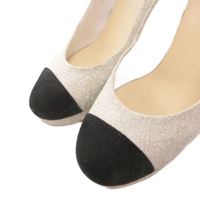 【中古】シャネル CHANEL ココマーク パンプス ラウンドトゥ バイカラー ハイヒール 38 白 ホワイト 黒 ブラック_2