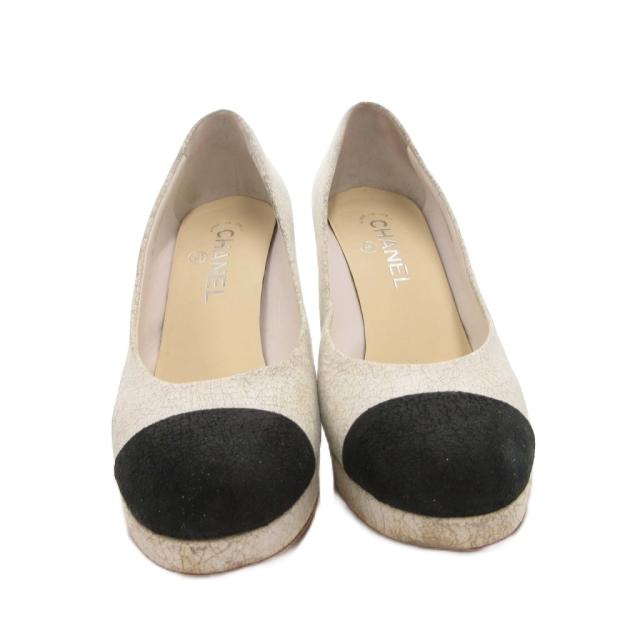 【中古】シャネル CHANEL ココマーク パンプス ラウンドトゥ バイカラー ハイヒール 38 白 ホワイト 黒 ブラック_3