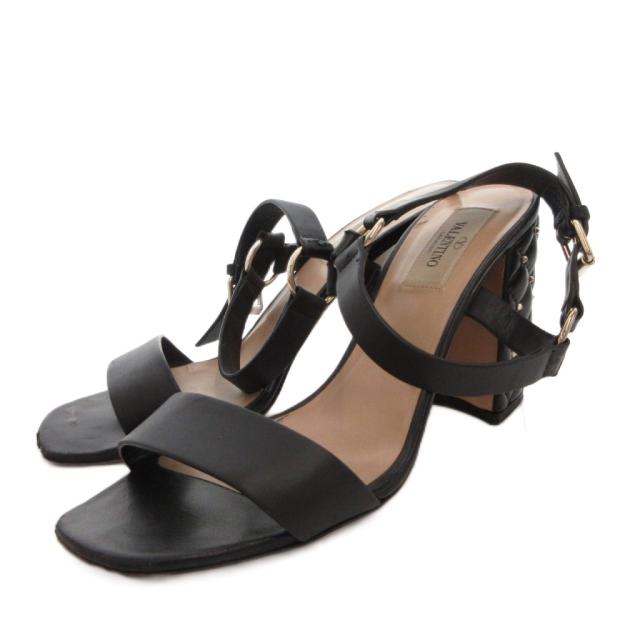 【中古】ヴァレンティノ ヴァレンチノ VALENTINO ロックスタッズ サンダル ストラップ レザー 36.5 黒 ブラック