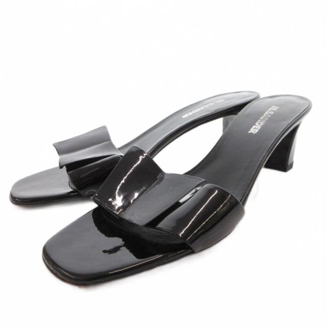 【中古】ジルサンダー JIL SANDER サンダル ヒール リボンモチーフ ロゴ 37 黒 ブラック /FF ■GY62 レディース