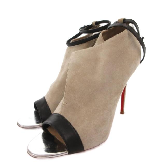 【中古】クリスチャンルブタン Christian louboutin パンプス オープントゥ メタルトゥ スエード 36 グレー