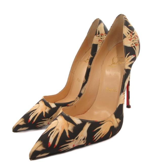 【中古】クリスチャンルブタン Christian louboutin パンプス 総柄 ポインテッドトゥ ハイヒール 36.5 黒 ベージュ