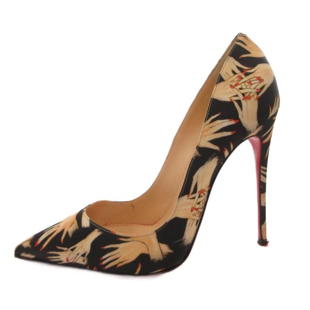 【中古】クリスチャンルブタン Christian louboutin パンプス 総柄 ポインテッドトゥ ハイヒール 36.5 黒 ベージュ_1