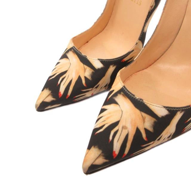 【中古】クリスチャンルブタン Christian louboutin パンプス 総柄 ポインテッドトゥ ハイヒール 36.5 黒 ベージュ_2