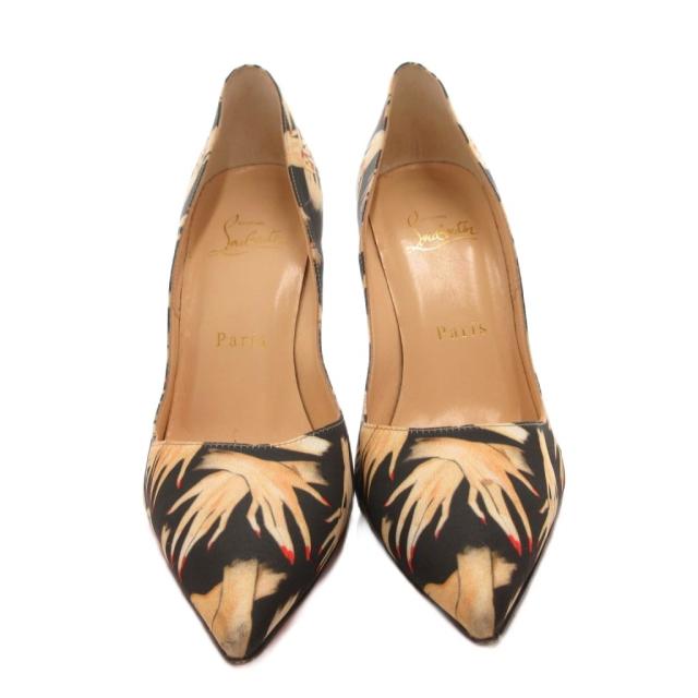 【中古】クリスチャンルブタン Christian louboutin パンプス 総柄 ポインテッドトゥ ハイヒール 36.5 黒 ベージュ_3