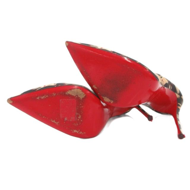 【中古】クリスチャンルブタン Christian louboutin パンプス 総柄 ポインテッドトゥ ハイヒール 36.5 黒 ベージュ_5
