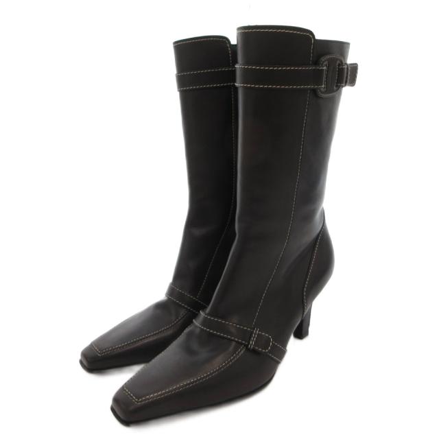 【中古】サルヴァトーレフェラガモ Salvatore Ferragamo ロングブーツ ヴァラ サイドジップ レザー 8.5 黒
