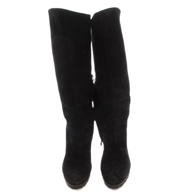 【中古】サルヴァトーレフェラガモ Salvatore Ferragamo ロングブーツ ゴールド金具 スエード サイドジップ 4.5 黒_3