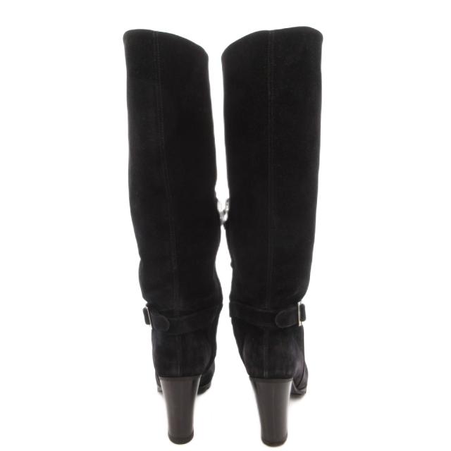 【中古】サルヴァトーレフェラガモ Salvatore Ferragamo ロングブーツ ゴールド金具 スエード サイドジップ 4.5 黒_4