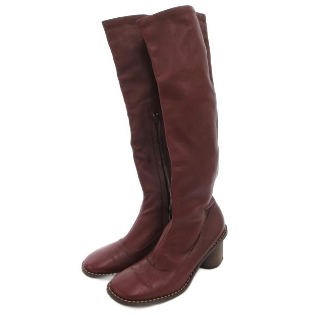 【中古】セリーヌ CELINE ロングブーツ レザー サイドジップ 37 ボルドー /FF ■GY62 レディース