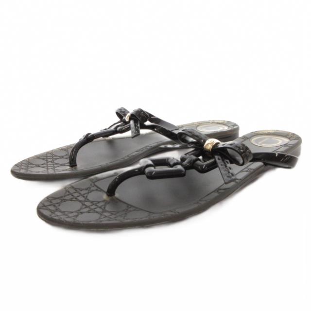 【中古】クリスチャンディオール Christian Dior サンダル Dロゴ リボン 36 黒 ブラック /FF ■GY62 レディース