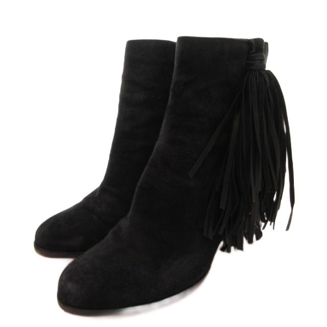 【中古】クリスチャンルブタン Christian louboutin ショートブーツ スエード サイドジップ 35 黒 ブラック