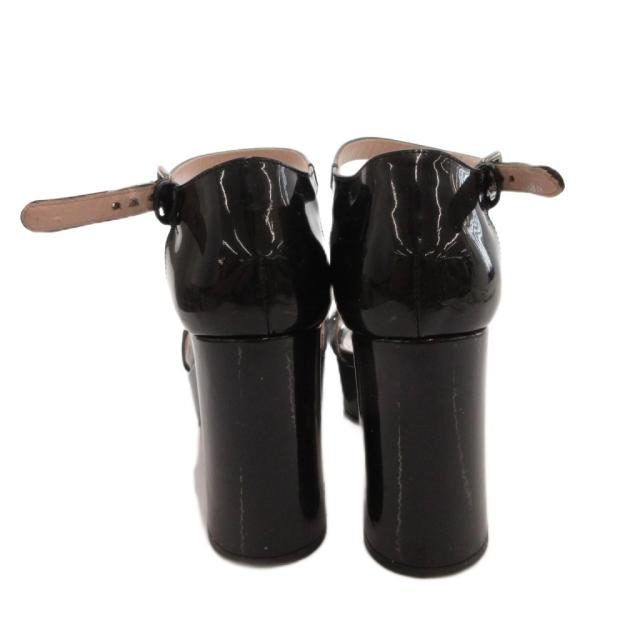 【中古】ミュウミュウ miumiu パンプス チャンキーヒール カットストーン ビジュー エナメル 34 黒 ブラック_4