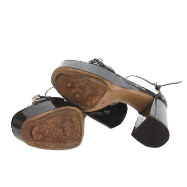 【中古】ミュウミュウ miumiu パンプス チャンキーヒール カットストーン ビジュー エナメル 34 黒 ブラック_5