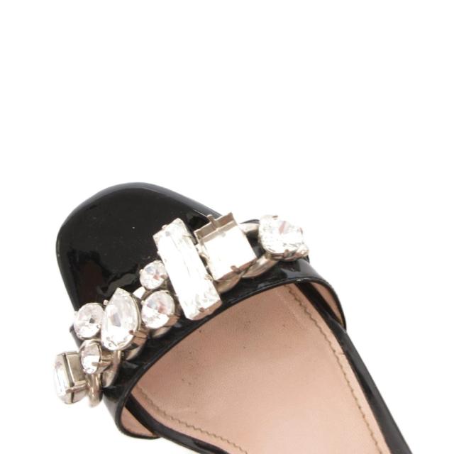 【中古】ミュウミュウ miumiu パンプス チャンキーヒール カットストーン ビジュー エナメル 34 黒 ブラック_7