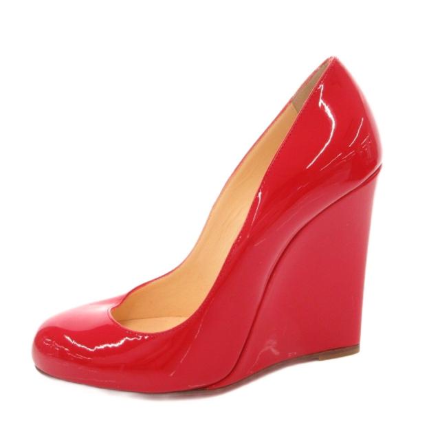 【中古】クリスチャンルブタン Christian louboutin ウェッジソール パンプス ラウンドトゥ エナメル 36 赤 レッド_1