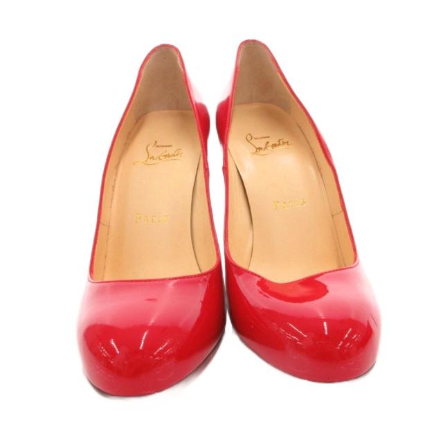 【中古】クリスチャンルブタン Christian louboutin ウェッジソール パンプス ラウンドトゥ エナメル 36 赤 レッド_3